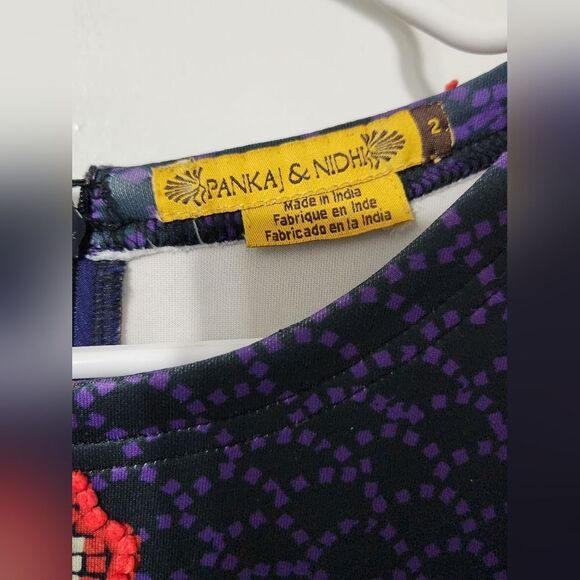 Pankaj & Nidhi Fitted Short Sleeve Scuba Dress, Mosaic Print, Size 2 - Picture 10 of 12